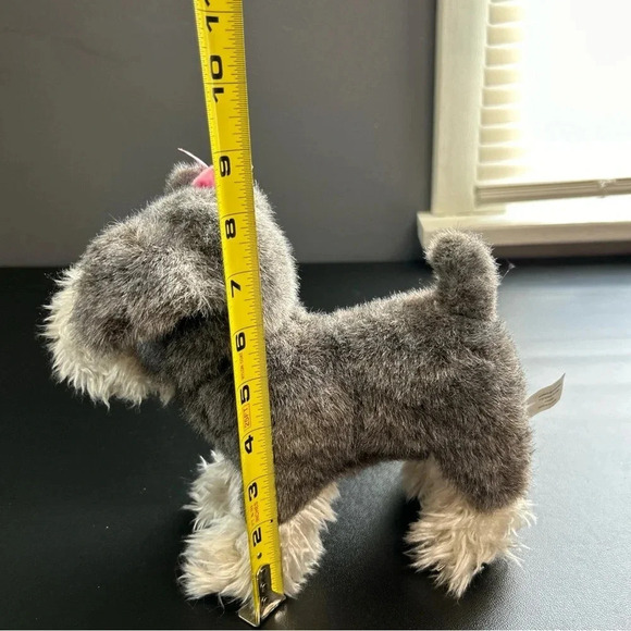 Battat Pucci Plush 10” Schnauzer Puppy Dog Gray White With Pink Ear‎ Bow - Picture 11 of 12